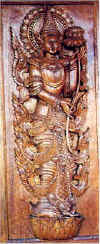 Wood cut on the exterior of a Buddhist shrine in Birmingham